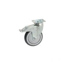 Rueda giratoria de goma Ø125 con placa rectangular + freno AVL Capacidad de carga 100 kg - 550843O