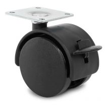 Rueda giratoria modelo telly aro doble ø40 con placa y freno acabado negro