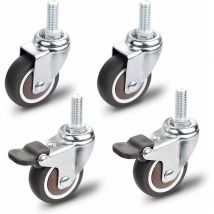 Fitags - Ruedas para Muebles, Rueda Giratoria de 2 Piezas con Freno + Rueda Giratoria de 2 Piezas sin Freno, Ruedas Universales para Muebles M10x25