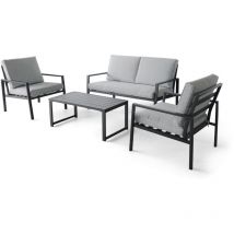 Rugiada - Salon de jardin en aluminium avec coussins - canapé, 2 fauteuils, table basse