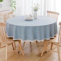 Runde Tischdecke aus Baumwollleinen, Leinenoptik Tischdecken für Esstische, Kaffeetische Blau - 140cm