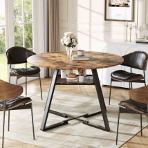 Runder Esstisch 120 Cm Für 4-6 Personen, Aus Holz Und Metall, Industrial-stil Mit Stauraum, 4-teilig Zur Montage - Schwarz-braun