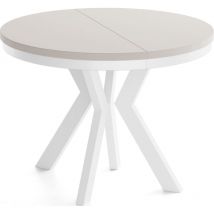 Runder Esstisch Ausziehbar 100-300 Cm Xxl Groß – Verlängerbar, Für 5-14 Personen Mit Weißen Holzbeinen & Metallring – Wohnzimmertisch In Kaschmir
