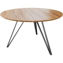 Runder Esszimmertisch massiv Eiche Schweizer Kante 90 cm Hairpin silber dream
