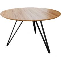 Runder Esszimmertisch massiv Eiche Schweizer Kante 90 cm Hairpin schwarz dream