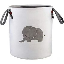 Runder, faltbarer Aufbewahrungskorb aus Baumwolle für Kinderzimmer, Spielzeug, Wäsche, Babykleidung, Geschenkkörbe (Elefant) (Grau)