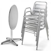 Runder Gartentisch aus Aluminium mit 4 Sesseln Grau