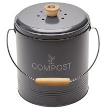 Kompostbehälter 4,5 L Rund Dunkelgrau Mit Filter Und Kunststoffkübel 3 L - Guillouard
