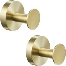 Jusch - Runder Kleiderhaken, Basis aus Edelstahl 304, gebürstetes Gold-Finish, Wandmontage (2 Stück)