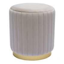 Runder Samt-Hocker in Taupe und Gold-Metall D40 cm dona