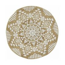 Runder Teppich aus Naturjute mit ethnischen Motiven