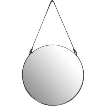 Runder Wandspiegel Ana 30 – Durchmesser 30 cm – Gewicht 0,9 kg – Metall, Spiegel – Aufhängeband aus Leder, schwarz