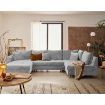 Lisa Design - Rune - 7-sitzer Wohnlandschaft Rechts Aus Strukturiertem Samt - Grau