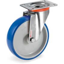 Ruota girevole in poliuretano 125x35 mm – Durezza 85 Shore A – Nucleo in poliammide 6 – Supporto in acciaio inox AISI 304