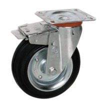 Tellure - Ruota in Gomma con Piastra Girevevole e Freno 200x50mm Piastra 14x11cm 230kg