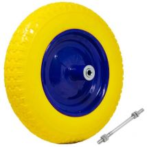 Ruota Piena Antiforatura pu Gialla per Carriola 35cm + Asse Corto 170mm Acciaio