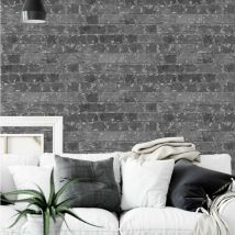 Ugepa - Rustic Black House Brick Effect Realistic Mural Feature Wallpaper Metallic