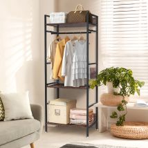 Unho - Industrial Clothes Rack, 3-Tier Garment Rack with Metal Tube Frame