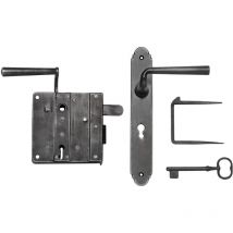 Rustikales Schlossset Drau bb, links, dm 73,5, Eisen verzinkt schwarz patiniert