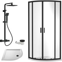 Balterley - Ruwa Shower Enclosure Bundle - Quadrant Enclosure, Tray, Square Shower Kit & Waste - White/Black - 800mm