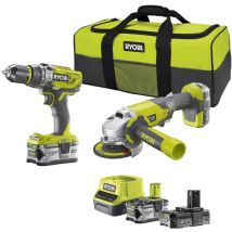 Ryobi - R18PDAG-242S Bohrmaschine R18PD3 Schleifmaschine R18AG Akku 18 v (2,0 + 4,0) Ah
