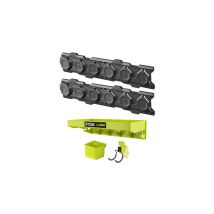 Link System confezione da 2 guide a parete - Scaffale multiuso - Cestino singolo - Gancio doppio lungo - Ryobi