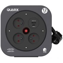 Quarx - S-box carrete doméstico de 12 m, 3 tomas de 16A + usb a y usb c