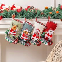 Lot de 4 Chaussette de Noel, Petit Chaussettes de Noël à Suspendre Jute Cheminée Personnalisé Mini Bas de Noël, Mini Sac Cadeau Chaussette de Noël
