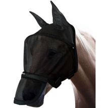 L, Noir: Masque pour chevaux anti-mosque avec cache-nez amovible modèle Big Mask