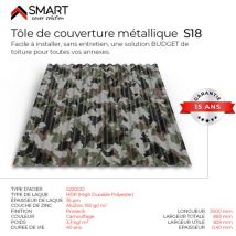 Bravo The Smart Solution - Tôle bac acier - Toiture - Couverture - plaque S18 Coloris Camouflage Printech Dimensions 2000x883x0.40mm