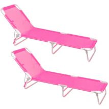 Pack de 2 tumbonas Playa Cama de 3 Posiciones de Aluminio y textileno de 190x58x25 cm (Rosa)