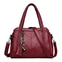 Ensoleille - Sac à bandoulière pour femme avec bandoulière en cuir bordeaux, sac à main sac à dos