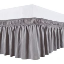 Jupes de lit enveloppantes avec ceintures réglables, gris argenté pour lits jumeaux et jumeaux de taille xl, chute de 15 pouces, volants