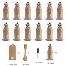 Sac à vin en Toile de Jute 12 pièces avec Cordon de Serrage (Couleur de Chanvre d'origine)