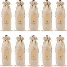 Sac à vin en Toile de Jute 12 pièces, Sacs-Cadeaux réutilisables pour Bouteilles de vin avec Cordon de Serrage, étiquettes pour Cadeau, Mariage,