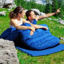 Sac de Couchage pour 2 Personnes avec 2 Oreillers et Sac de Transport Séparable en 2 Sacs Simples, (190+30)x150cm, Bleu CW8256 Maison Chic