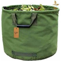 Ahlsen - Sac de Jardinage 125L Extra-Robuste avec Poignées, Sac de Ramassage Feuilles Verte avec Toile Militaire (H45.7 cm, D55.8 cm) ,