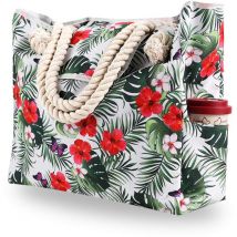 Sac de plage surdimensionné en toile imperméable portable avec 4 poches intérieures pour voyage, salle de bain