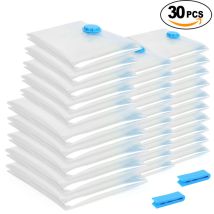30pcs Sac De Rangement Sac Sous Vide Aspirateur Sous Vide Pour Lit Et Sac De Vêtements Sac De Rangement Réutilisables-blanc