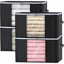 Sac de Rangement Vetement 4 pcs Boite Rangement sous lit, Housse de Rangement pliable Poignée Renforcée Avec Fermeture éclair Fenêtre Transparente
