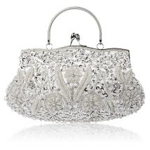 Sac de soirée de créateur floral avec paillettes et perles - Pochette vintage en satin avec fermoir à baiser - Pochette de fête de mariage