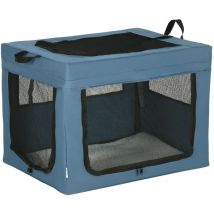 Sac de transport pliable pour chien chat - 2 poignées, 3 portes - dim. 69L x 51l x 51H cm - acier polyester bleu