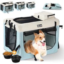 Keepbuying - Sac de Transport pour Animal Chien Chat Pliable avec Gamelle,Caisse de Transport Respirant Portable,Bandoulière Réglable - 60x42x42cm