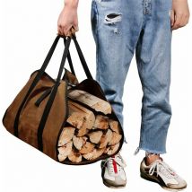 Sac de Transport pour Bois de Chauffage, Toile Sac à Bûche Cheminée, Sac Transport Buches Résistant à Eau, Accessoires de Cheminée Pliables(Marron)