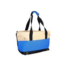 Sac de transport pour chiens et chats, avec 4 poches latérales et protection anti-saut bleue.