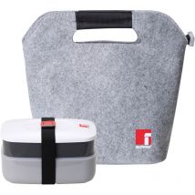 Bergner - set hermétique 2 couches 1200ML+BOUCHONS + sac isotherme feutre gris/noir walking business acier inoxydable