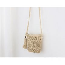 Ahlsen - Sac Paille Femme, Style Boho Fait Main Sac de Paille de Plage avec bandoulière et fermeture éclair, Sac à Bandoulière en Paille de Plage