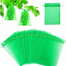 Sac Protection Fruits 100 Pièces, Sachet Protection Raisin 20x 30cm Jardin Sac Organza avec Cordon Contre Guêpe Drosophile Scarabées Oiseaux (Vert)