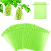Sac Protection Fruits 60 Pièces, Sachet Protection Raisin 20x 30cm Jardin Sac Organza avec Cordon Contre Guêpe Drosophile Scarabées Oiseaux (Vert