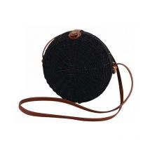 Sac rond en rotin teinté Noir